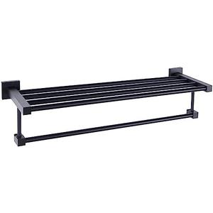Juvale Black Bathroom Shelf & Towel Holder - 24-Inch Matte Black Aluminum Alloy - Wall-Mounted Towel Rack with Shelf for Shower - Bathroom Organizer & Storage
