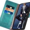 SUANPOT Compatible with Samsung Galaxy S25 Edge Wallet case with RFID Blocking Credit Card Holder,Flip Book PU Leather Protective Cover Women Men for Samsung S25 Edge case Blue Green