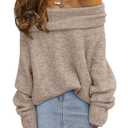 LILLUSORY Womens Off The Shoulder Sweater Oversized Winter Fall Outfits Fashion Cozy Cute Casual Going Out Batwing Sleeve Vacation Pullover Sweaters 2025 Spring Trendy Clothes Tops Apricot M