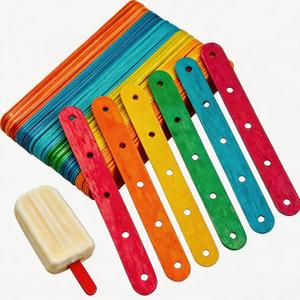 Jumbo Colored Popsicle Sticks, 100Pcs Rainbow Wooden Popsicle Sticks with Holes for DIY, Craft Creative Designs, Arts Handwork