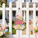 Wooden Easter Wreaths for Front Door Happy Easter Sign Hollow Bunny Sign Rabbit Spring Door Decoration, Colorful Flower Egg Welcome Hanging for Home Porch Window Wall Decor Party Indoor Outdoor