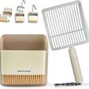 Metal Cat Litter Scooper with Holder, Stainless Steel Metal Litter Scoop Includes Portable Small Broom and Dustpan Set, Speed Sifter Cat Litter Scoop Captures All Clumps, Non-Slip Handle, Easy Clean (White)