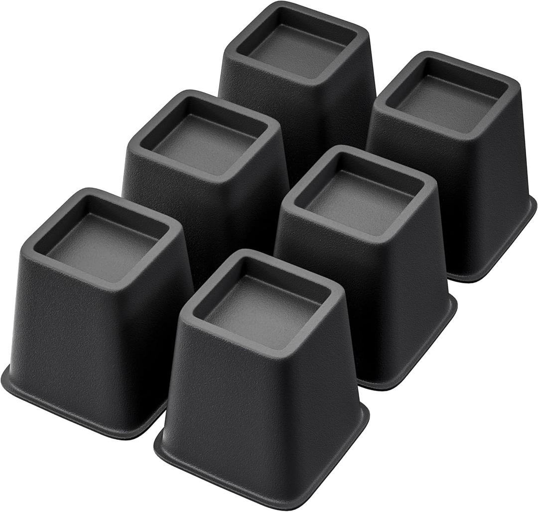 Bed Furniture Riser 4 inches, Versatile Bed and Furniture Riser - Heavy Duty, Supports 550 lbs Each Riser - Set of 6, Black (Black-Set of 6, 4 Inch)