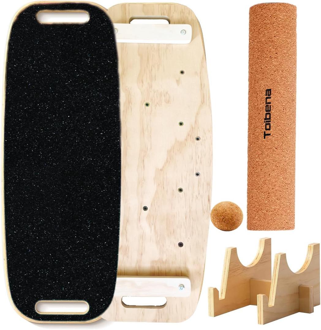 Balance Board for Adults Kids, 8 Modes Wobble Board with Adjustable Stoppers,Snowboard Trainer & Physical Therapy - 18"Roller and 2.8'' Ball Included