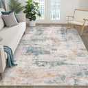5x7 Area Rugs Living Room: Washable Large Neutral Aqua Brown Rug Abstract Soft Modern Stain Resistant Indoor Floor Non-Slip Carpet for Bedroom Nursery Kids Office Playroom Dining Room Under Table