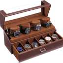 ProCase Watch Case for Men, 10 Slot Watch Display Stand with Acrylic Lid, Watch Display Case with Drawer, 2-Layer Mens Watch Box, Watch Holder Organizer for Men Women -Espresso