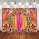 Indian Wedding Backdrop Indian Themed Marigold Floral Background India Traditional Festival Flowers Bridal Shower Party Decorations Banner Supplies (82x59inch(7x5FT))