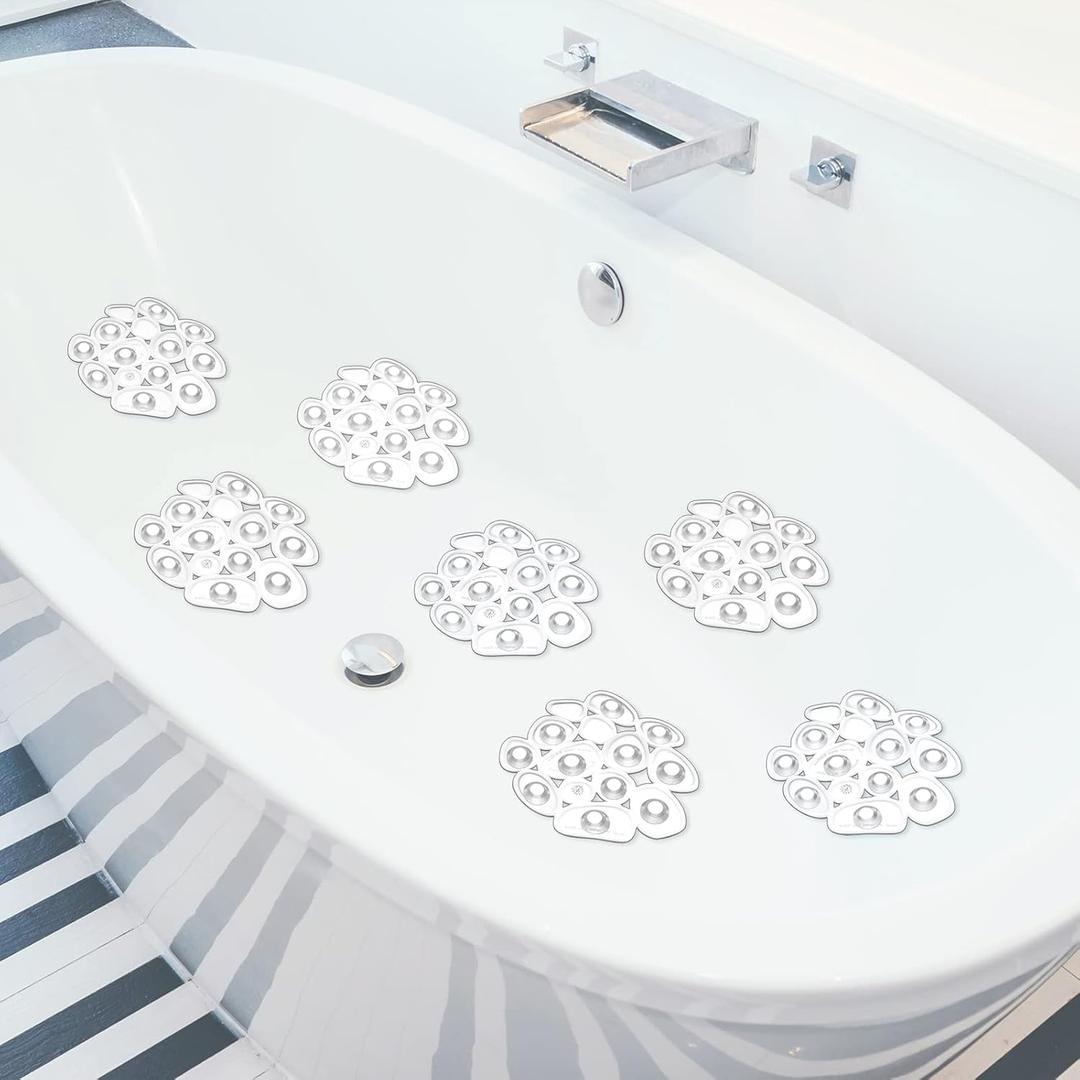 Riakrum 12 Pcs Non Slip Bathtub Stickers, Clear Anti Slip Shower Treads with Strong Suction Cups, Pebble Provides Traction Machine Washable No Residue, Safe(Transparent)