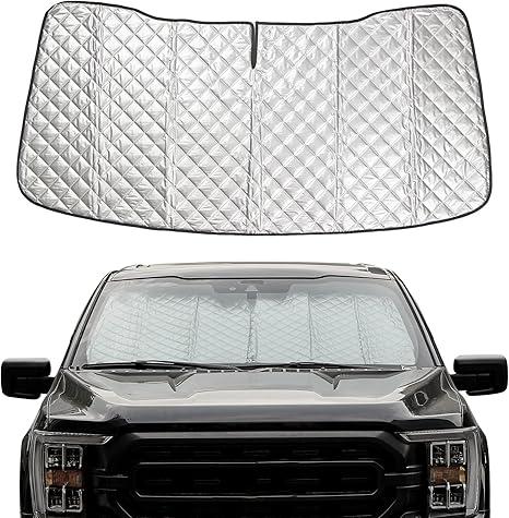 Car Windshield Sun Shade, Thickened UV-Blocking Sunshade, Keep Your Car Cool Sun Protection Cover, Laser Coating + Diamond Grid Heat Insulation Foldable Privacy Protection Reflector, for Most Cars 29x54, Silver