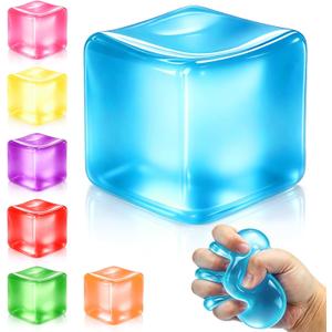 4 x Squishy Ice Cube Stress Balls, Slow Rising Stress Relief Toy, Squeeze Ball Fidget Toys for Adults Teens Boys Girls, Sensory Toys for Kids with Autism, Party Favors Gifts (Blue)