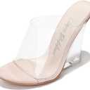 Women's Clear Wedge Heels - 4 Inch Open Toe Chunky Heels with Transparent Upper & Genuine Leather Sole | Slip-On Comfortable Dress Shoes | Fashion Platform Sandals (Lemonade.A) (7, Beige)