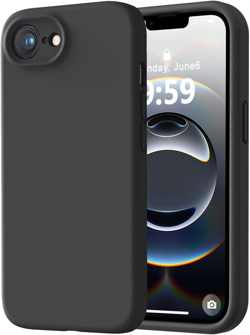 LOVE 3000 Designed for iPhone 16e Case, Premium Silicone with [Soft Anti-Scratch Microfiber Lining] Shockproof Protective Phone Case for Men Women Girls 6.1", Black