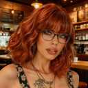 Bob Ginger Wigs for Women Short Wavy Orange Wig with Bangs Natural Looking Synthetic Wigs for Daily Party Cosplay Use - 14 Inch