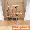 29"-40" Baby Gate for Stairs, Auto Close Stroller Friendly Dog Gate Indoor for Doorways, Pressure Mounted Baby Gate, Easy Walk Through Gate for Children & Pets, Brown, 29-40"Wide, 28"Tall