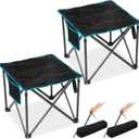 FUNDANGO Oversized Camping Stool for adults, 2 Pack Thick Padded 18.1 Inch Folding Ottoman Foot Rest, 440 Lbs Heavy Duty Outdoor Camp Chairs with Anti-Slip Foots & Carry Bag for Fishing Travel (Black)