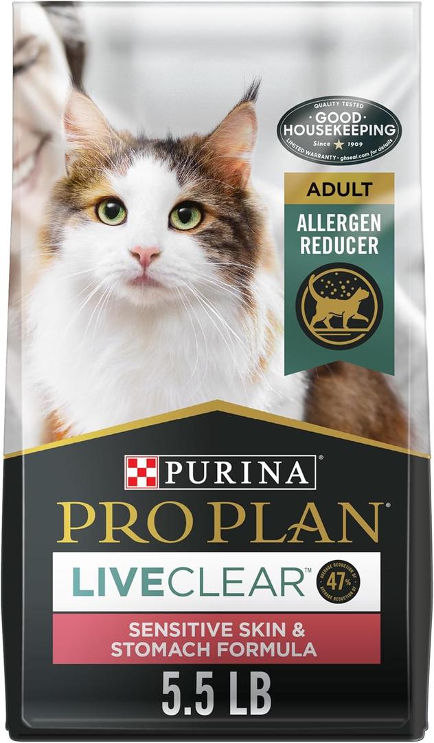 Purina Pro Plan Allergen Reducing, Sensitive Skin & Stomach, High Protein Cat Food, LIVECLEAR Turkey and Oatmeal Formula - 5.5 lb. Bag (5.5 Pound (Pack of 1))