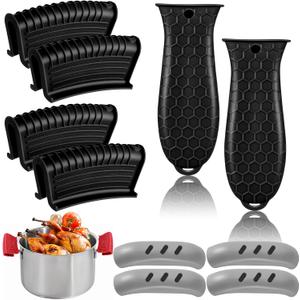 10pcs Cast Iron Handle Cover, Silicone Hot Handle Holder, Heat Resistant Cast Iron Skillet Handle Covers Potholder for Frying Pans and Griddles Kitchen Supplies (Black)