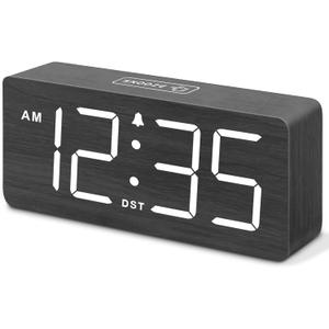 DreamSky Wooden Digital Alarm Clock for Bedroom - Loud Alarm Clock for Heavy Sleepers with Volume Control, Desk Clocks for Living Room with Large Numbers, Dimmer, DST, Wood Decor (Plug in Clock)