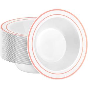 50 Pack Disposable Soup Bowls with Rose Gold Rim, 12oz Premium Heavy Duty Plastic Dinner Bowls for Party, Wedding and Holiday 50 Pack Disposable Soup Bowls with Rose Gold Rim, 12oz Premium Heavy Duty Plastic Dinner Bowls for Party, Wedding and Holiday
