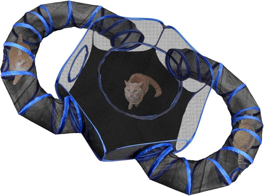 Outdoor Cat Enclosures Playground with 2 Circle Playpen Tunnels Catio, Outside House Include Portable Tent for Cats, Kitty and Small Animals - Indoor Outdoor Fence with Top Cover