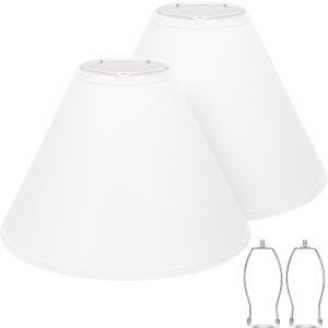 White Lamp Shades Set of 2, Empire Large Lamp Shades for Table Lamps Floor Lamps, 6" Top x 16" Bottom x 10.8" High, Natural Linen Lampshades Replacement, Spider, Harp Holders Included, Easy Assembly