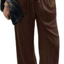 SHENHE Women's Summer Linen Low Rise Drawstring Wide Leg Beach Palazzo Pants Trousers, Medium