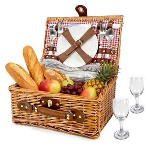 Picnic Basket for 2 - Picnic Basket with Cutlery Kit and Glasses, Insulated Picnic Set with Waterproof Liner, Portable Wicker Picnic Baskets with Lid and Handle for Outdoor, Picnic, Camping, Holidays