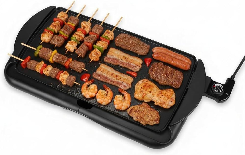 20" Electric Griddle, Ceramic Non-Stick Baking Pan Attemperation Griddle, 1400W Family-Sized Electric Skillet Extra Large Surface and Adjustable Temperature, Slide-Out Drip Tray, Black