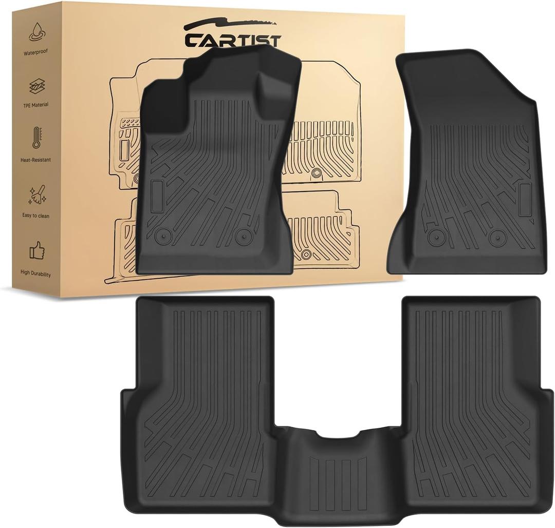 Cartist Floor Mats Fit for Jeep Compass 2017-2024 2025, All Weather Floor Mats for Compass Accessories, Front & 2nd Row TPE Waterproof
