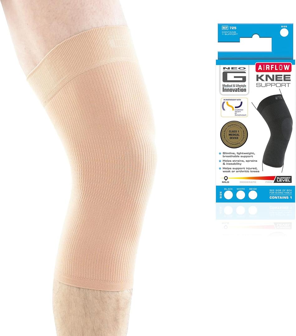 Neo-G Knee Sleeve for Daily wearing, Sports - Good for Sprains, Strains, Weak Muscles - Knee Sleeves for Men Women - Airflow (Beige) Medium: 34 - 38 CM