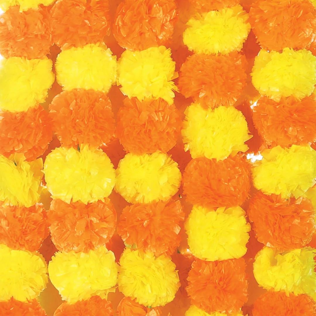 AVADOR Set of 5 Artificial Flower Garland Strings for Special Occasions | Home Puja | Home Decor | Diwali Decor | House Warmings | Indian Wedding Celebration (Lemon Yellow and Mango Yellow D 17)