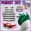 9 Pcs Halloween Monster Couple Costume Include Green Wig, Striped Vest, Glasses, Green Rhinestones Headband, Hair Chain, Gold Earrings, Arm Cuff, Sleeve, Leg Rave for Halloween Anime Character Cosplay
