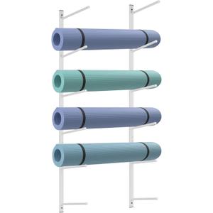 Yoga Mat Holder Wall Mount Yoga Mat Storage Holder Yoga Mat Organizer Skateboard Wall Mount for Foam Rollers Skateboard Ski Board (White)