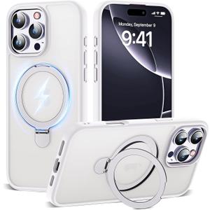 TIANLI Designed for iPhone 16 Pro Case with Magnetic Ring Stand [Compatible with Mag-Safe] [Military Drop Protection] Shockproof Translucent Phone Cover for iPhone 16 Pro 6.3",White
