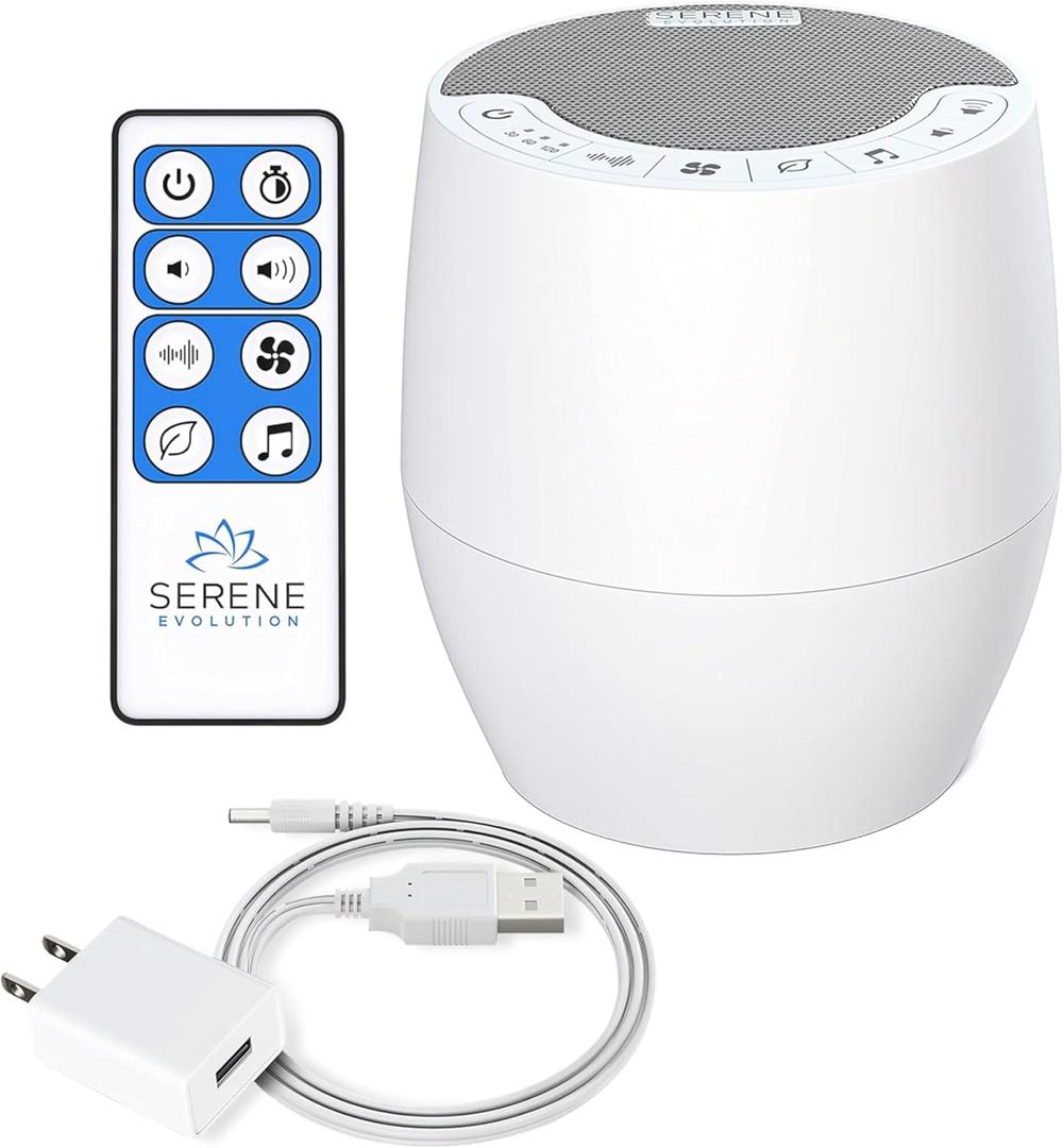 Serene Evolution White Noise Machine with 60 Soothing Sounds - Sound Machine for Adults and Baby - Noise Cancelling Sleep Music Device with Remote Control - Ideal for Office Privacy - Black