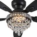 Crystal Ceiling Fan Fandelier with Lights-Ceiling Fans with Lights,50" Low Profile and Remote Control, Flush Mount, Reversible, Dimmable, Noiseless, Black Ceiling Fan for Bedroom