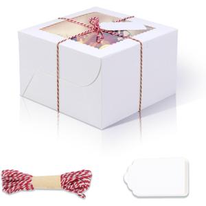 20Pcs 8 Inch Cake Boxes with Window, 8x8x5 Inches White Bakery Boxes, Cake Carrier Container for Pastries, Pie, Cookies, Chocolates, Cupcakes, Birthday Party, Wedding