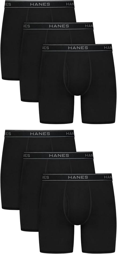 Hanes Men's Value Performance Stretch Boxer Brief Underwear, Moisture Wicking, 6Pack, L