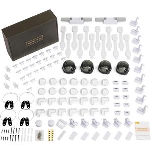 Baby Proof Kit, 112 Packs Baby Proofing Essentials Set - Magnetic Cabinet Locks, Corner Guards, Outlet Plug, Furniture Straps, Door Lever Lock - Child Safety Kit for Cabinets, Stove, Furniture
