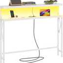 FAVOOSTY 46.8" Skinny Console Table with Charging Station and LED Light,5.9" Narrow Sofa Table with Power Outlets and Type C & USB Port, Behind Couch Table for Living Room, Hallway, EntryWay, White