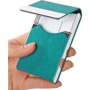 JuneLsy Business Card Holder Case - Professional PU Leather Business Card Case Metal Name Card Holder Pocket Business Card Carrier Women with Magnetic Shut (S-Mint Green) 5