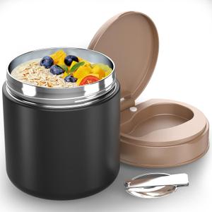 Insulated Food Jar for Kids - 15.2 Oz, Thermo for Hot Food, Soup Thermo, Insulated Food Container, Termos Para Comida Caliente, Width Mouth Stainless Steel Lunch Box with Spoon, Black