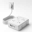 Surge Protector Power Strip 6Ft Flat Extension Cord, 8 Outlets with 4USB Ports,1350 Joules Protection, Ideal for Office, Home, White