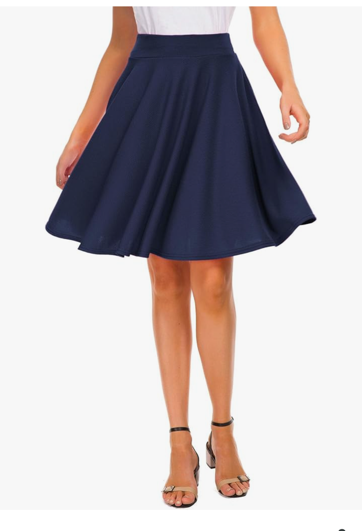 Women's Casual Stretchy Flared Mini Skater Skirt Basic A-Line Pleated Midi Skirt, L