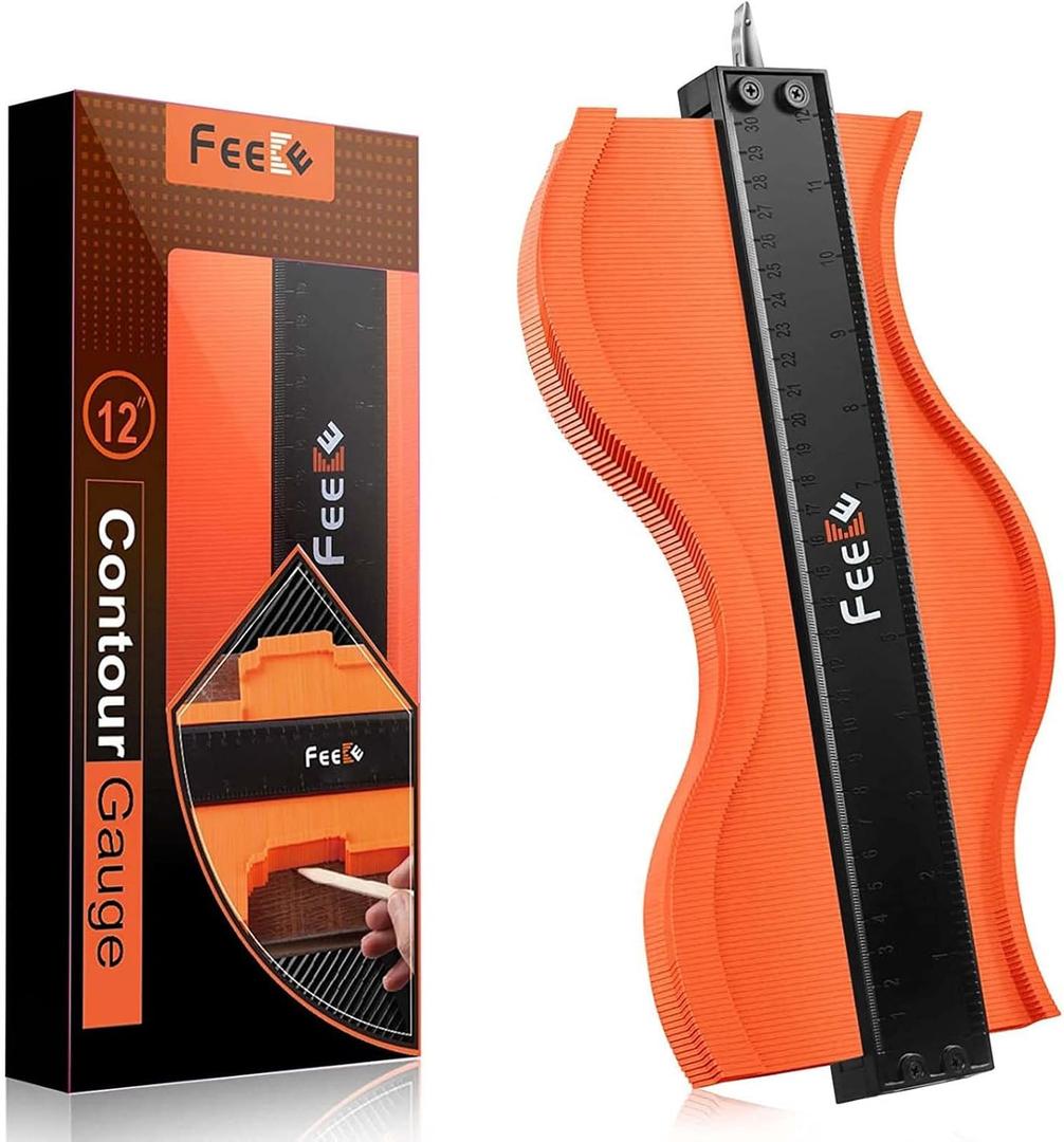 Contour Gauge (12 Inch) with Lock Profile Tool, Birthday Gifts for Men Dad Husband Him Super Contour Duplicator Men Gifts Woodworking Tools Carpenter Tools Construction Outline Angle Measuring Tool, Orange