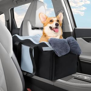 Center Console Dog Car Seat for Small Dogs, Pet Puppy Car Seats with Soft Cushion Safety Belt, Washable Cat Carseats, Pet Bed for Cars, Dog Booster Cars Seats for Dogs Small 5-15 lbs(Black)