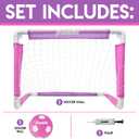 Franklin Sports Kids Soccer Goal with Ball and Pump 24inch x 16inch Folding Goal Great for Backyard or Indoor Play Pink/Purple