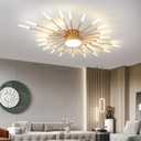 JAYMP 41.3" Ceiling Light Modern Flower Shape Ceiling Lamp for Living Room Dining Room Flush Mount Metal Acrylic Sputnik Firework Petal LED Lighting Fixture (Matte Gold, 28+1 Lights)
