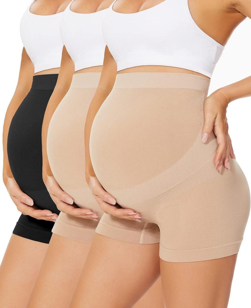 Womens Seamless Maternity Boyshort Underwear Over Bump, Pregnancy High Waisted Shapewear Panties for Support Belly (X-Large, 2pack Nude+black)