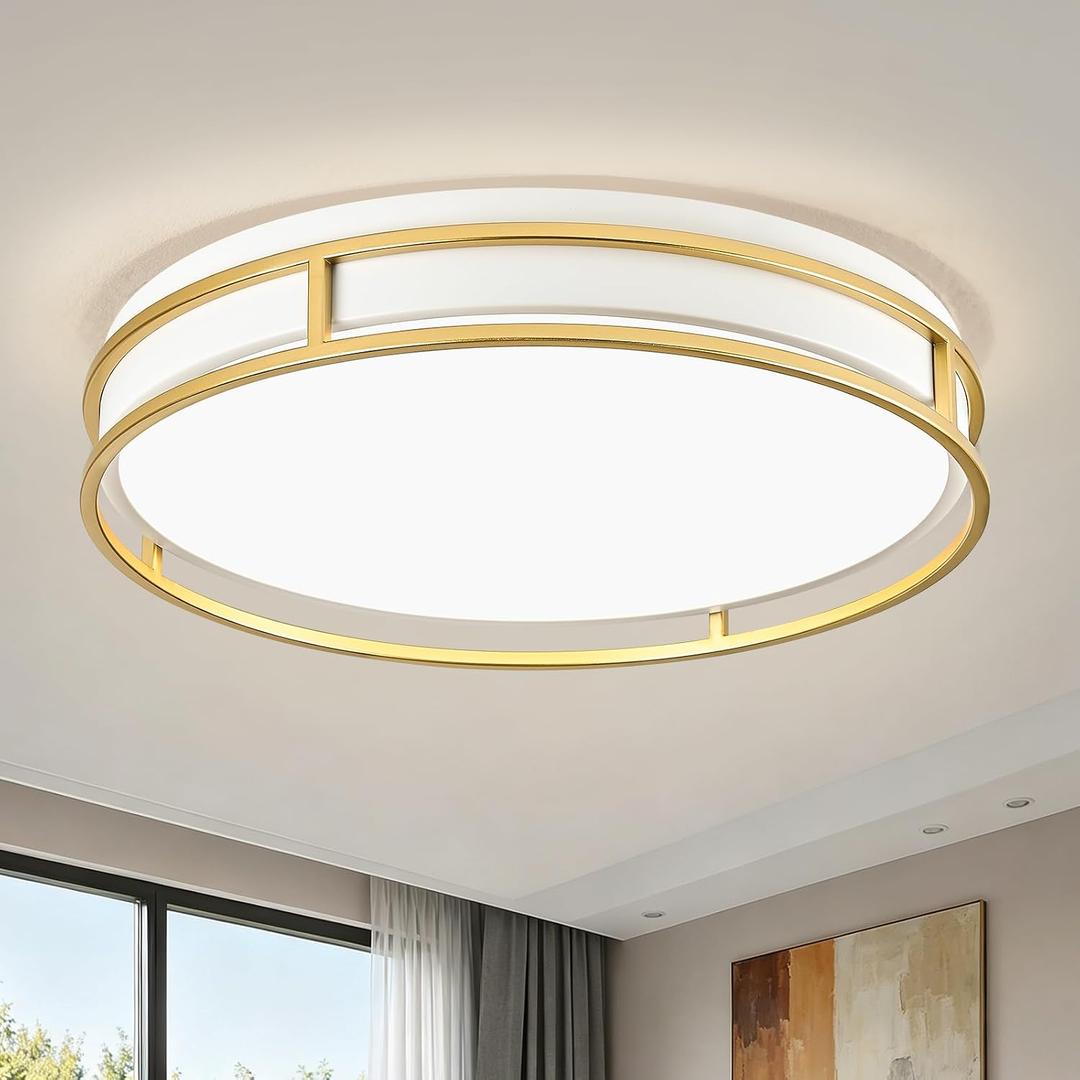 Modern Flush Mount Ceiling Light, White Gold Dimmable Ceiling Light Fixture, 16.5in